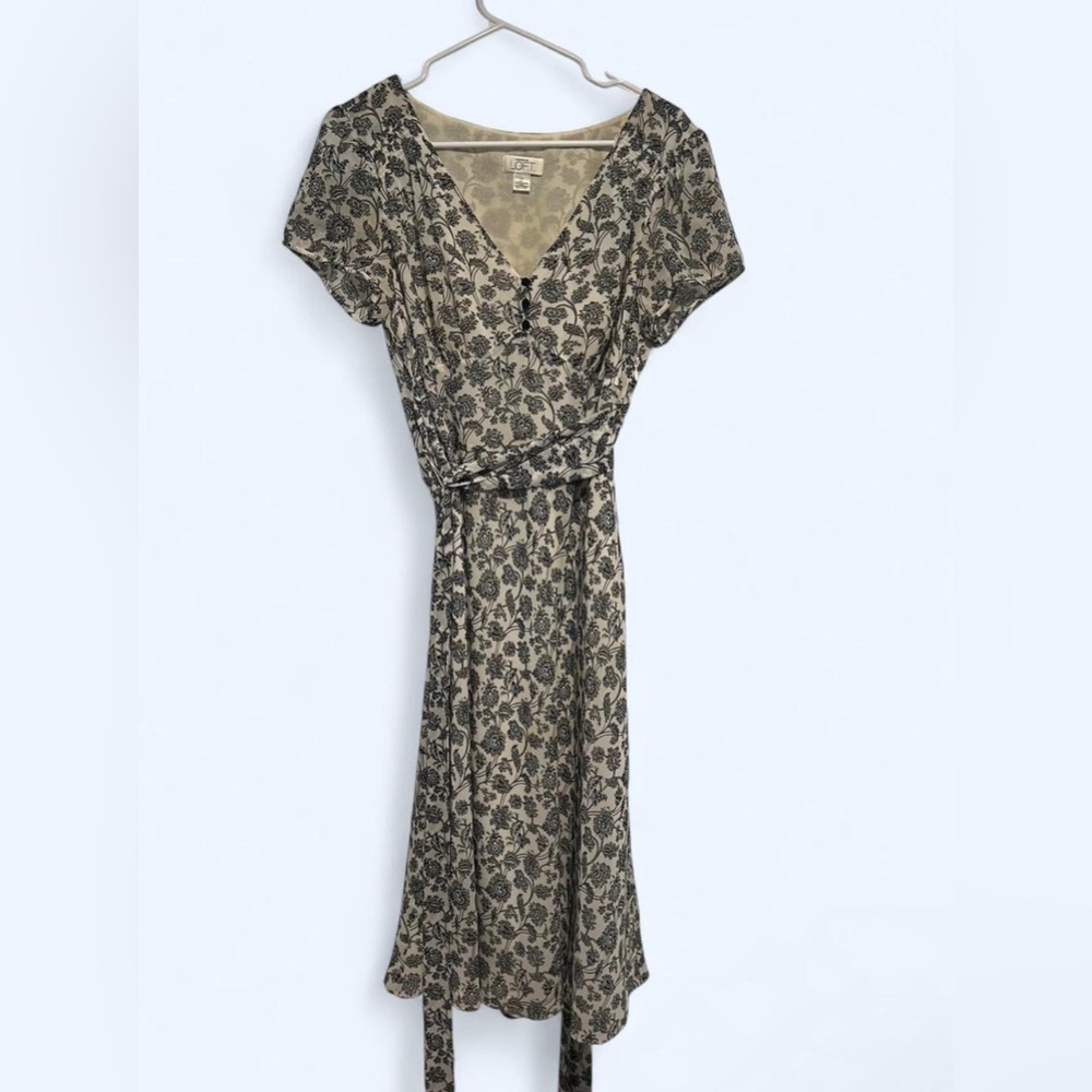 LOFT Black and Cream Flutter Sleeve Sundress